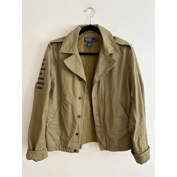 Vintage Polo Ralph Lauren Jacket Military Style Key West Embroidery Green Sz M - Picture 1 of 8